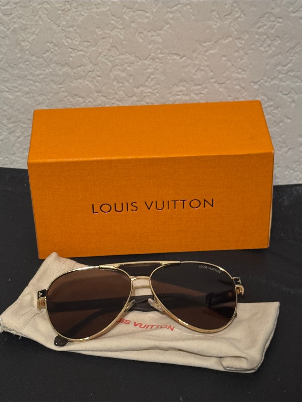 Louis Vuitton Men’s Aviator Sunglasses - Gold Frame with Dark Brown Lenses
